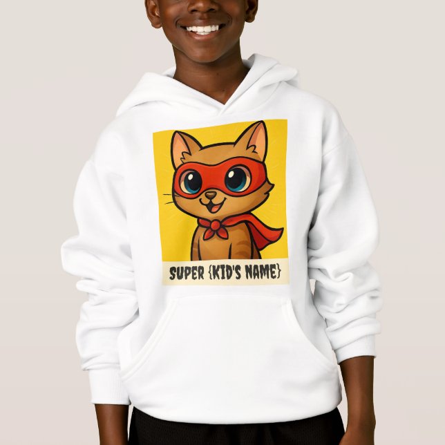 Anpassningsbar Kids Hoodie - Superhjälte Cat med P T Shirt (Framsida)