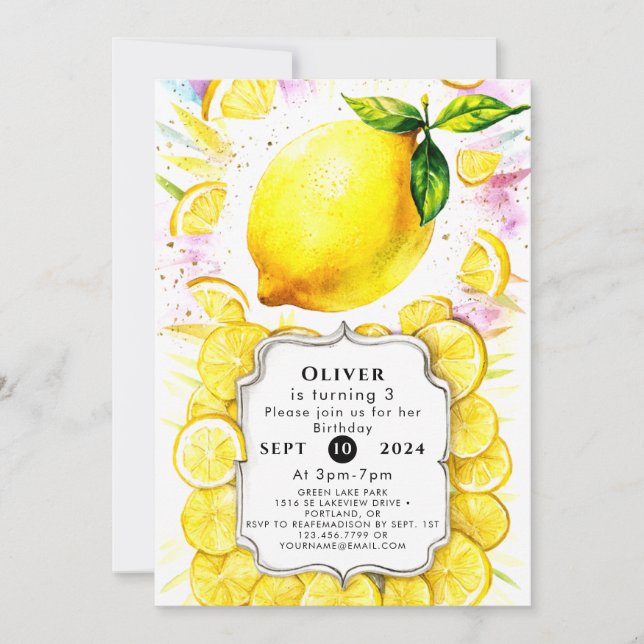 Anpassningsbar Kids Lemon Birthday Inbjudningar (Framsida)