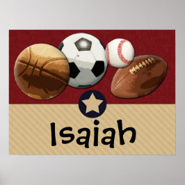 Anpassningsbar Kids Namn Allstar Sports Wall Art P Poster