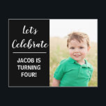 Anpassningsbar Kids Photo Födelsedagsfest Black Mi Inbjudan Vykort<br><div class="desc">Beställ dessa inbjudningar i personlig barns födelsedag med anpassade fält på baksidan av vykortet för ditt barns placering,  datum och tid i party. Infoga ditt eget barns foto bredvid det svarta färg-blocket. Lägg till party-informationen på baksidan av det här anpassningsbarna.</div>