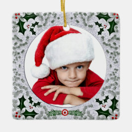 Anpassningsbar Kids Photo Vintage Holly Square Ram Julgransprydnad Keramik