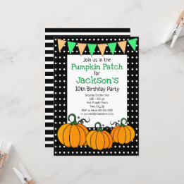 Anpassningsbar Kids Pumpkin Patch Birthday Inbjudningar
