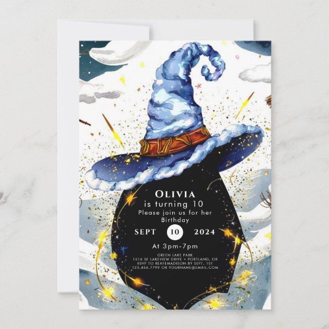 Anpassningsbar Kids Roligt Wizard födelsedag Inbjudningar (Framsida)