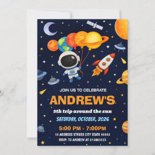 Anpassningsbar Kids Rymden Astronaut Birthday Inbjudningar