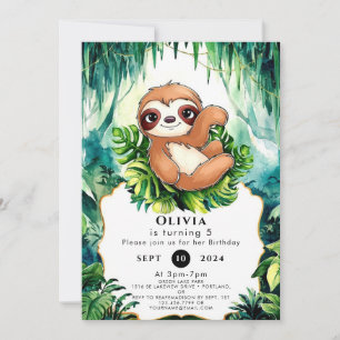 Anpassningsbar Kids Sloth Birthday Inbjudningar