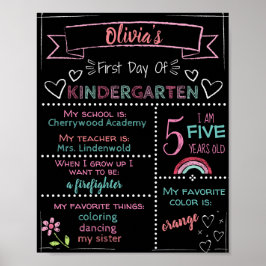 Anpassningsbar Kindergarten Chalkboard-första daga Poster