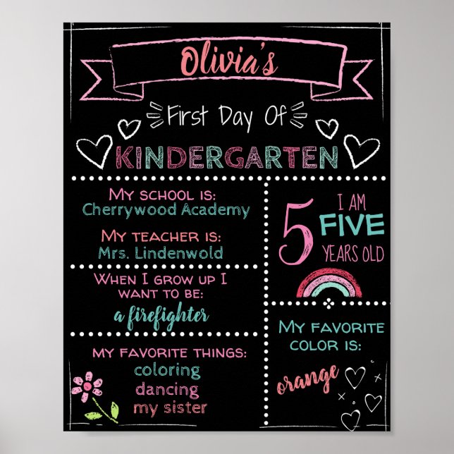 Anpassningsbar Kindergarten Chalkboard-första daga Poster (Framsidan)