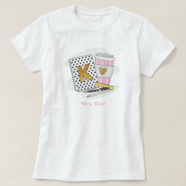 Anpassningsbar Kindergarten Teacher White Notebook T Shirt (Design framsida)