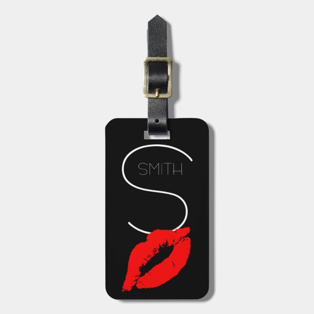 Anpassningsbar Kiss Läppar Black Red Lipstick Smit Bagagebricka (Vertikal Framsida)