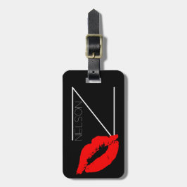 Anpassningsbar Kiss Lip Black Red Lipstick Nelson  Bagagebricka