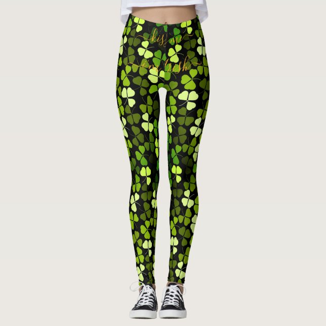 Anpassningsbar KISS ME Im IRISH St Patrick Shamroc Leggings (Framsida)