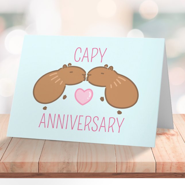 Anpassningsbar Kissing Capybara Ett par årsdagar k Tack Kort (Wishing a happy anniversary in a cute way)