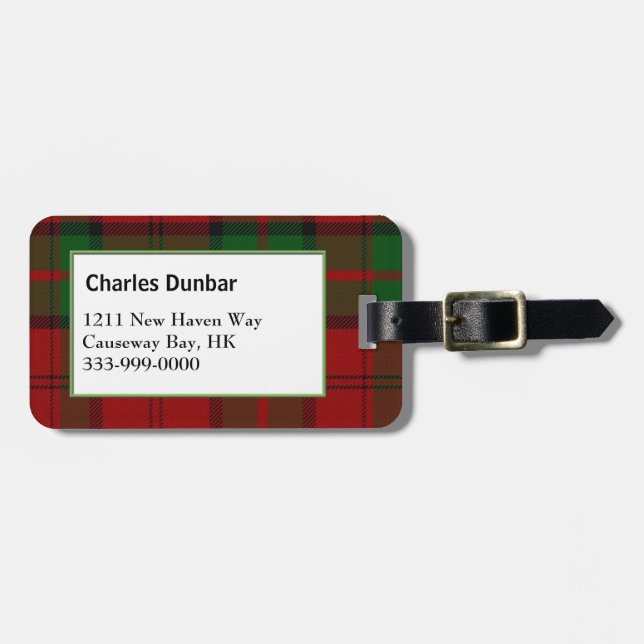 Anpassningsbar Klan Dunbar Tartan Play Luggage Tag Bagagebricka (Horisontell Framsida)