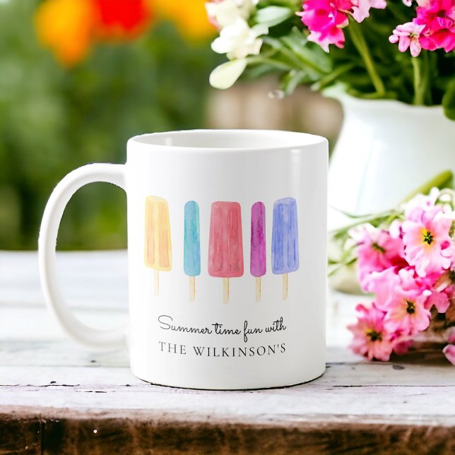 Anpassningsbar - klar, färglös modern sommar kaffemugg (modern simple personalized coffee mug with watercolor painted popsicals , )