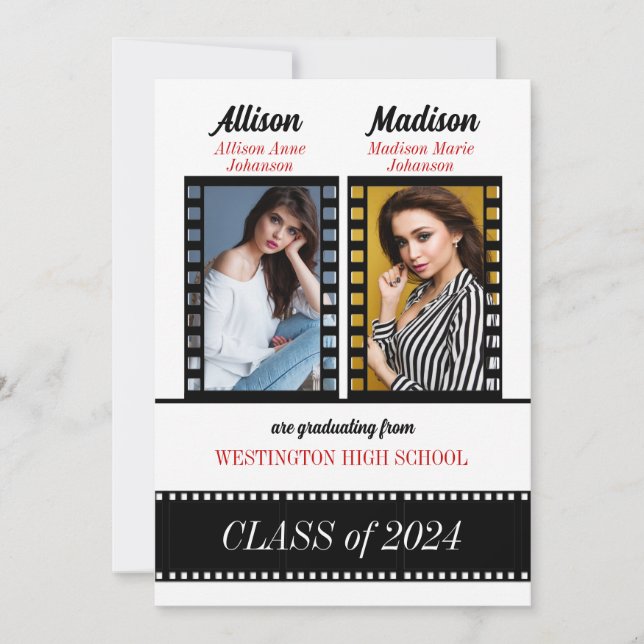 Anpassningsbar Klass av Twin Studenter i Red Inbjudningar (Framsida)