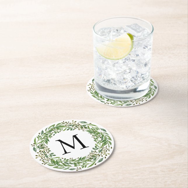 Anpassningsbar Klassisk Grönt Laurel Wand Löv Möns Underlägg Papper Rund (Insitu)