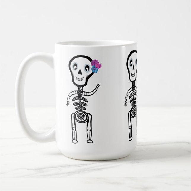 Anpassningsbar-Klipp vinylketikett lycklig skelett Kaffemugg (Vänster)