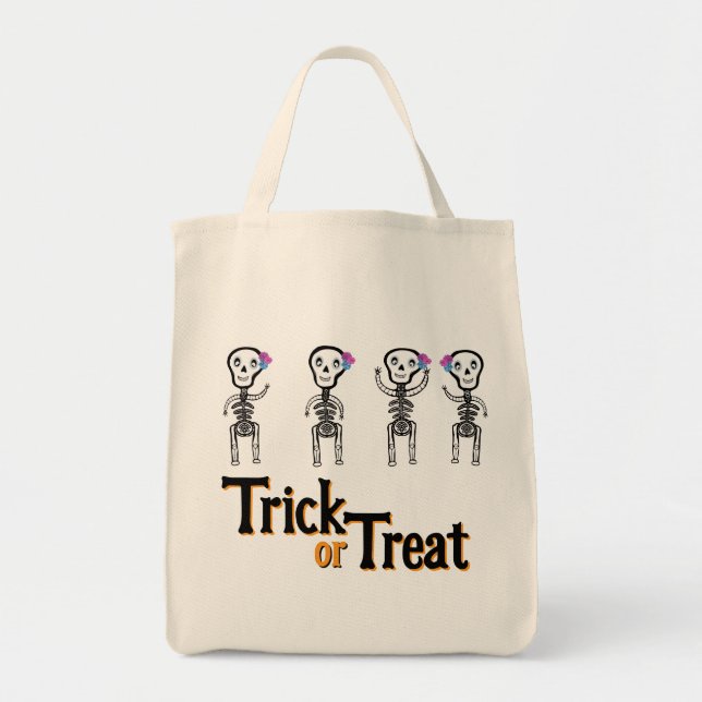 Anpassningsbar-Klipp vinylketikett lycklig skelett Tygkasse (Framsidan)