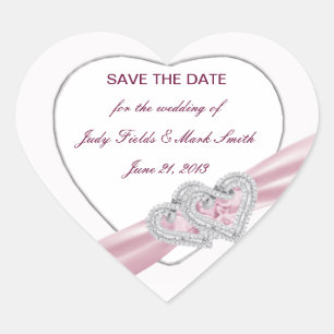 Anpassningsbar Klistra in Rosa Hjärtar Spara datum Hjärtformat Klistermärke