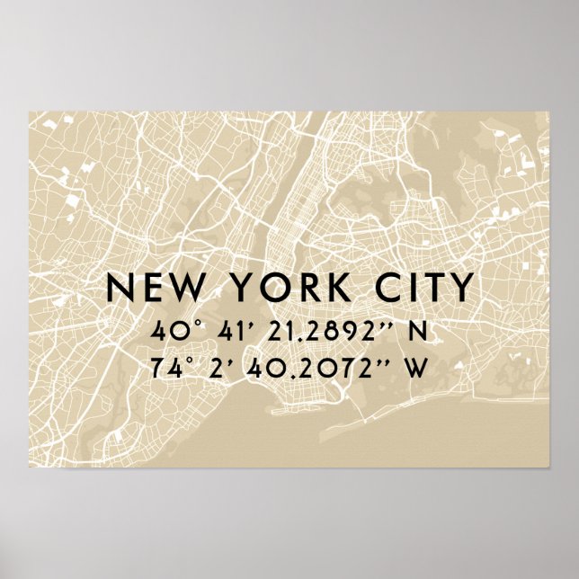 Anpassningsbar-koordinater för New York City Karta Poster (Framsidan)