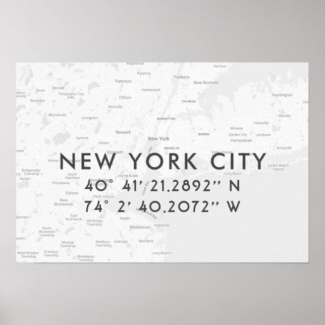 Anpassningsbar-koordinater för New York City Karta Poster (Framsidan)