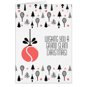 🎾 Anpassningsbar, korall och svart tennis bauble Hälsningskort