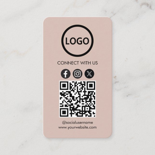 Anpassningsbar-kort, Social Media QR-kod Boho Beig Visitkort (Framsida)