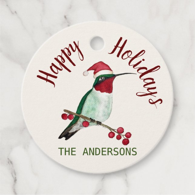 Anpassningsbar Kraft Glad helg Santa Hummingbird Gåvor Etiketter (Framsida)