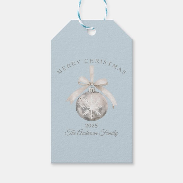 Anpassningsbar kräm, ornament julklapp blå presentetikett (Framsidan)