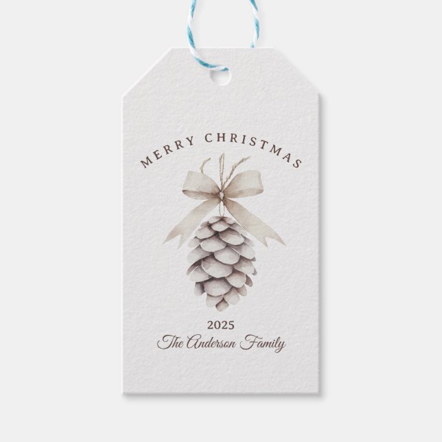 Anpassningsbar kräm vit pinecon Juli Presentetikett (Framsidan)