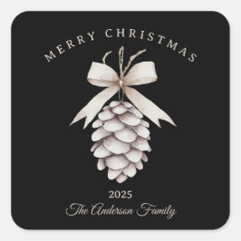Anpassningsbar kräm vit pinecon julklapp fyrkantigt klistermärke