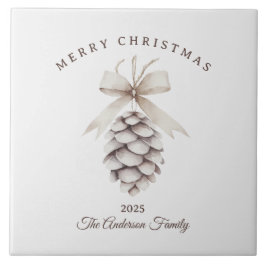 Anpassningsbar kräm vit pinecon julklapp kakelplatta