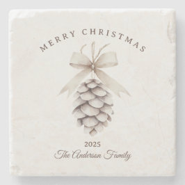 Anpassningsbar kräm vit pinecon julklapp stenunderlägg