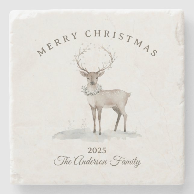 Anpassningsbar krämvit renskjul julklapp stenunderlägg (Framsidan)