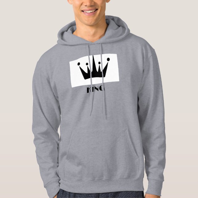 Anpassningsbar Kung Text Krona Hoodie Grått Sweats (Framsida)