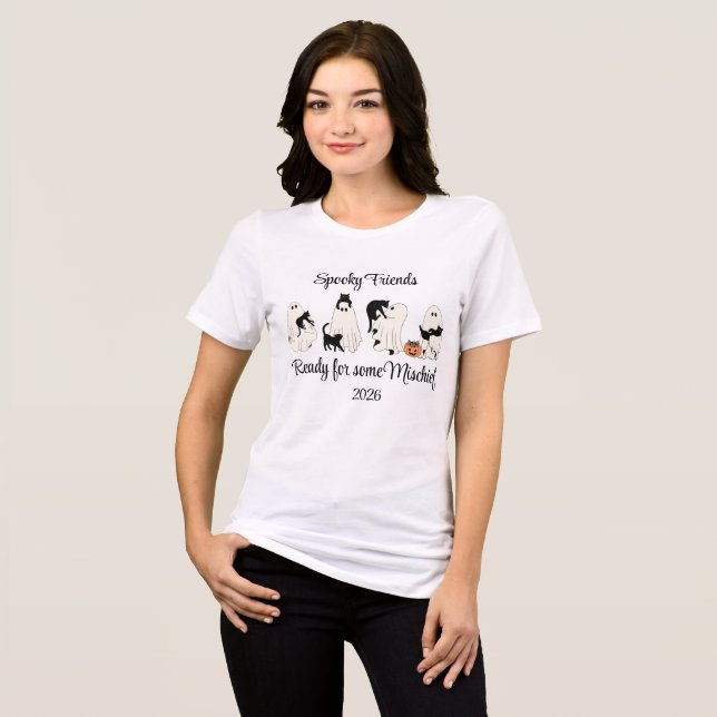 Anpassningsbar Kuslig Spökkatts T-Shirt (Framsida Full)