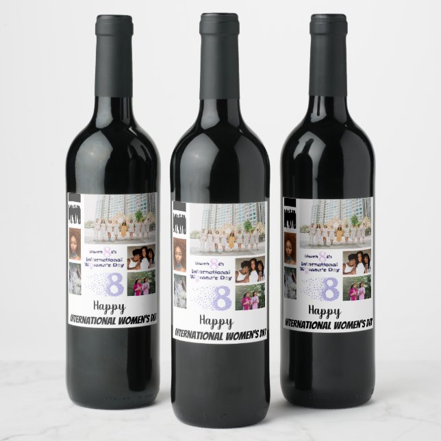 Anpassningsbar Kvinnors dag 8 Fotokollage Vinflaska Etikett (Flaskor)