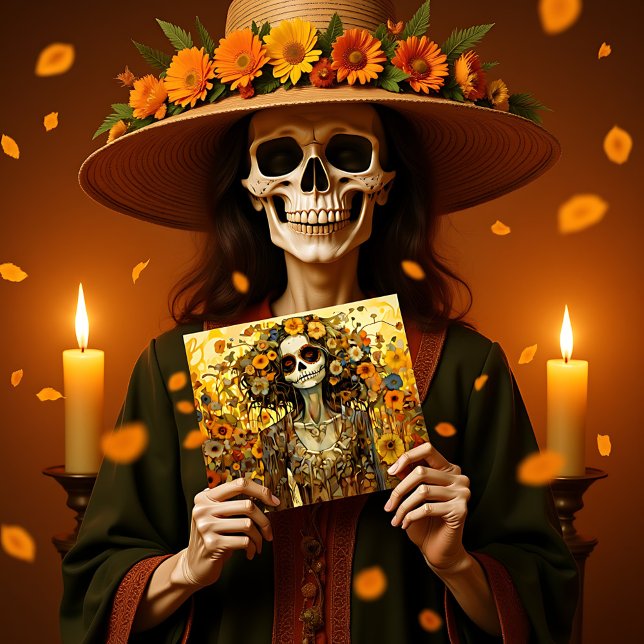 Anpassningsbar 💀 La Calavera Catrina med blommor Vykort (Custom text 💀 La Calavera Catrina with flowers Postcard)