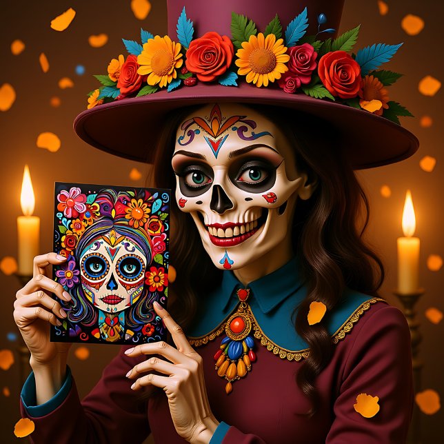 Anpassningsbar 💀 La Calavera Catrina Vykort (Custom text 💀 La Calavera Catrina Postcard)