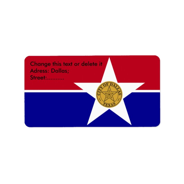 Anpassningsbar Label with Flagga of Dallas, USA. Adressetikett (Framsidan)