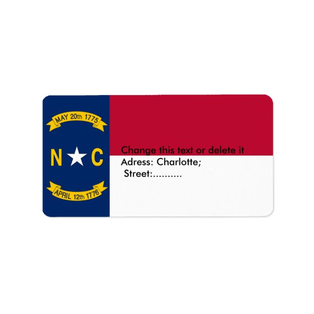 Anpassningsbar Label with Flagga of North Carolina Adressetikett (Framsidan)