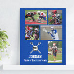 Anpassningsbar Lacrosse Photo Collage Team Player  Canvastryck<br><div class="desc">Visa pridet för teamet med den här anpassningsbarna, akustiska sticks och boll-fotodesign med dina uppladdade foton och anpassningsbar. Lägg till spelarens namn eller team namn, års- eller jersey-nummer. Gör en underbar julklapp eller buss gåva. Ändra bakgrunden färg så att den matchar ditt team färg - klicka på anpassa och sedan...</div>