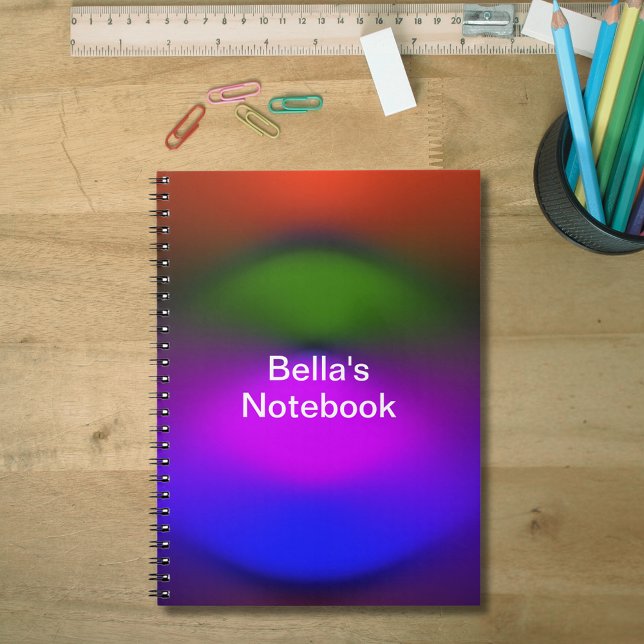 Anpassningsbar Lägg till Namn Neon Blue, Lila, Grö Anteckningsbok (Custom Add Name Neon Blue, Purple, Green & Orange Notebook)