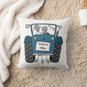 Anpassningsbar Landsbyggsbröllop Blue Tractor Kudde