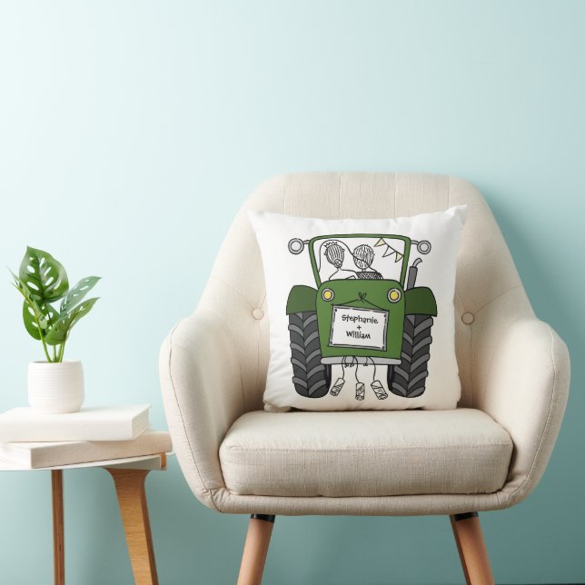 Anpassningsbar Landsbyggsbröllop Grönt Tractor Kudde (Stol)