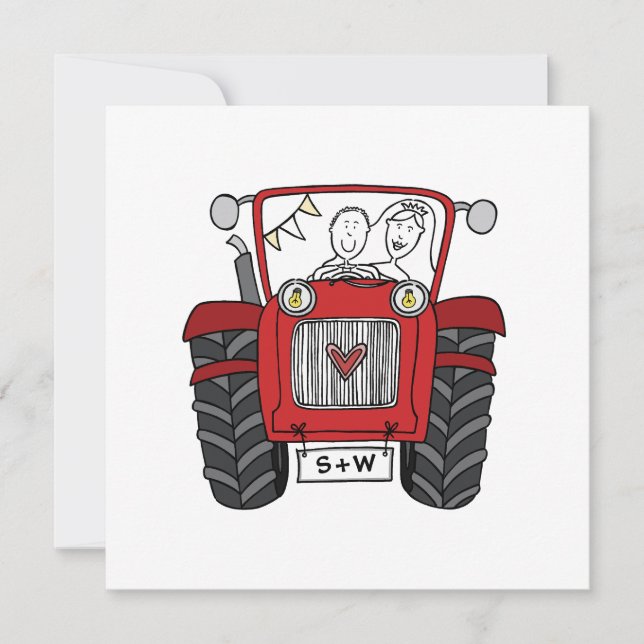 Anpassningsbar Landsbyggsbröllop Red Tractor kväll Inbjudningar (Framsida)