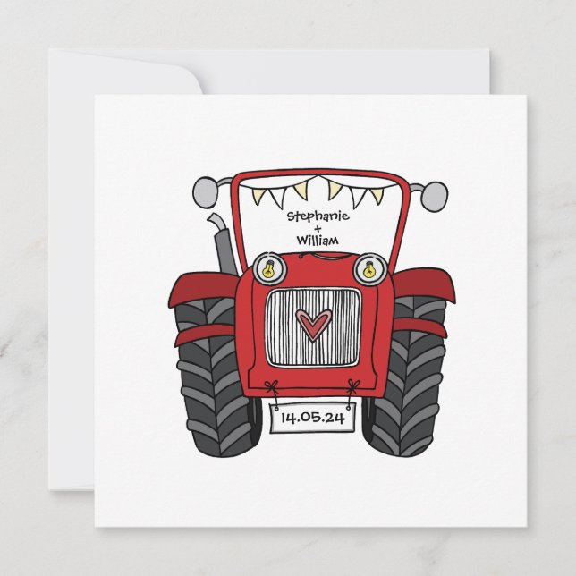 Anpassningsbar Landsbyggsbröllop Red Tractor kväll Inbjudningar (Framsida)