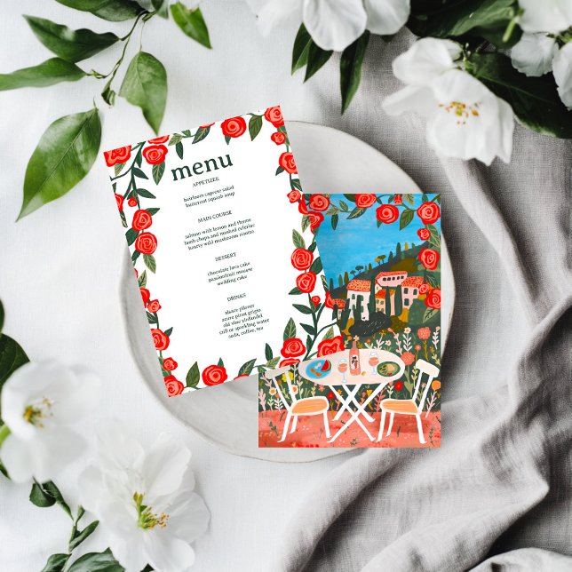 ANPASSNINGSBAR landsidesmål med en bild Meny (CUSTOM Countryside Meal with a View Italy France Brunch Lunch Wedding Engagement Bridal Art Menu
)