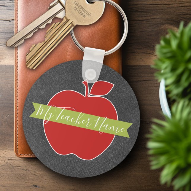 Anpassningsbar Läraräpple - Handskrivet teckensnit Nyckelring (Personalized Keychain - Custom Teacher Gift or Classroom Keyring)