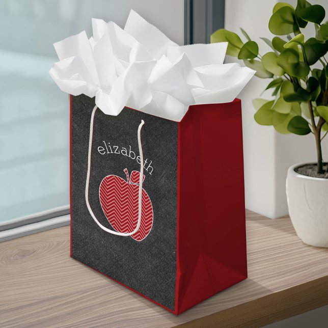 Anpassningsbar Läraräpple med Trendig Chevron Möns (Custom Gift Bag)